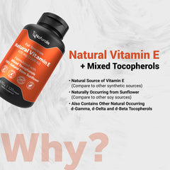 Naturalis natural vitamin E tocopherols mix on bottle foreground signals comprehensive tocopherols.