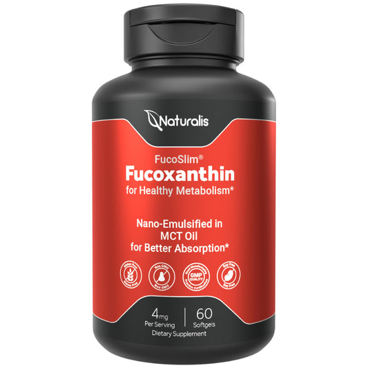 Naturalis fucoxanthin bottle with 4 mg softgels for daily wellness