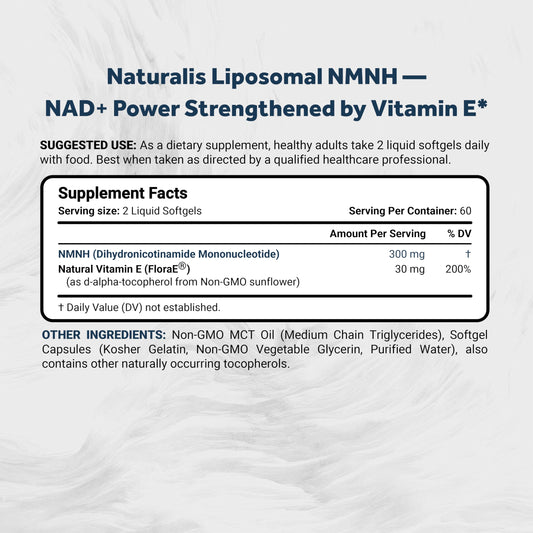 Naturalis NMNH softgels close-up—smooth texture for convenient daily use.
