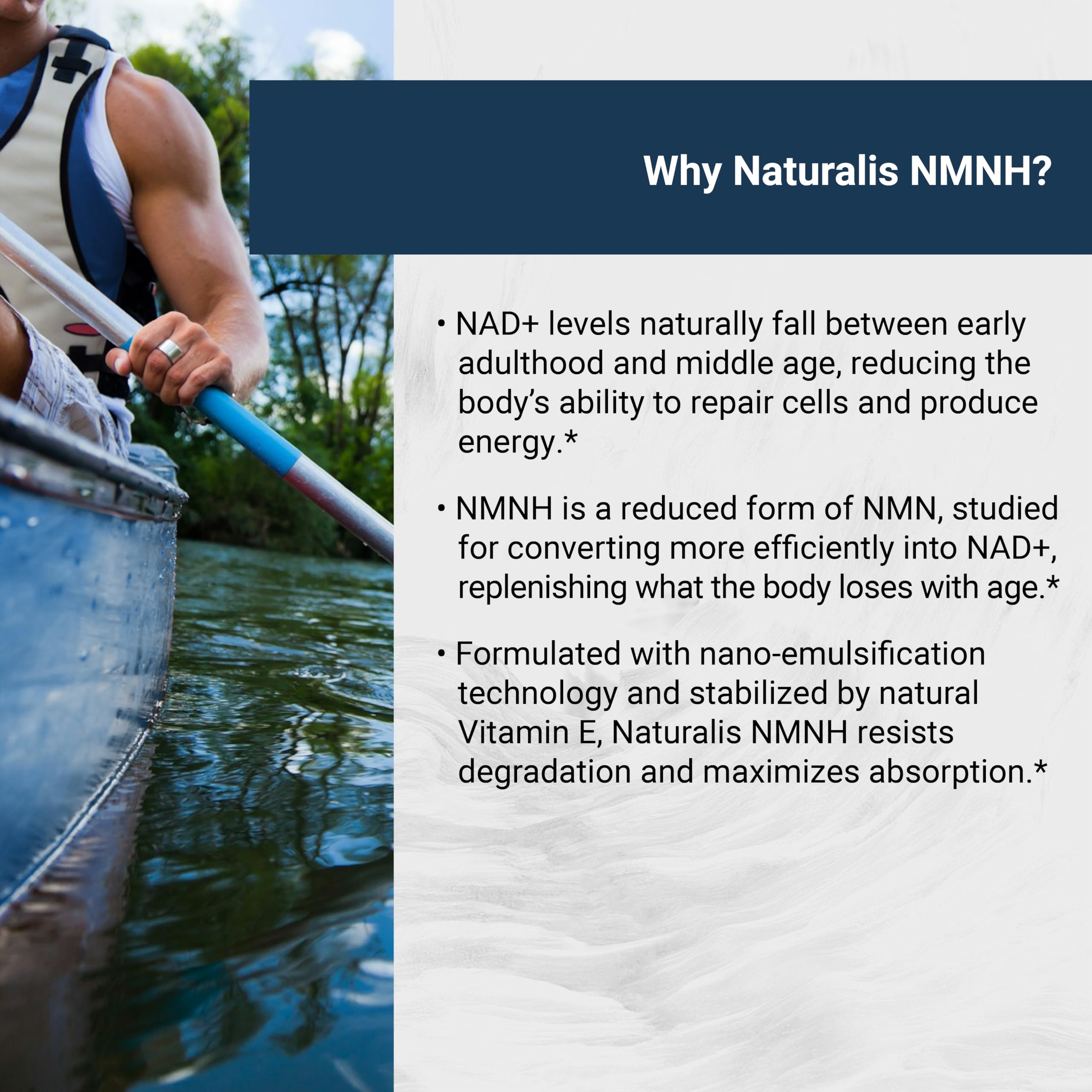 Naturalis NMNH vitamin E protection—keeps NMNH fresh with antioxidant support.