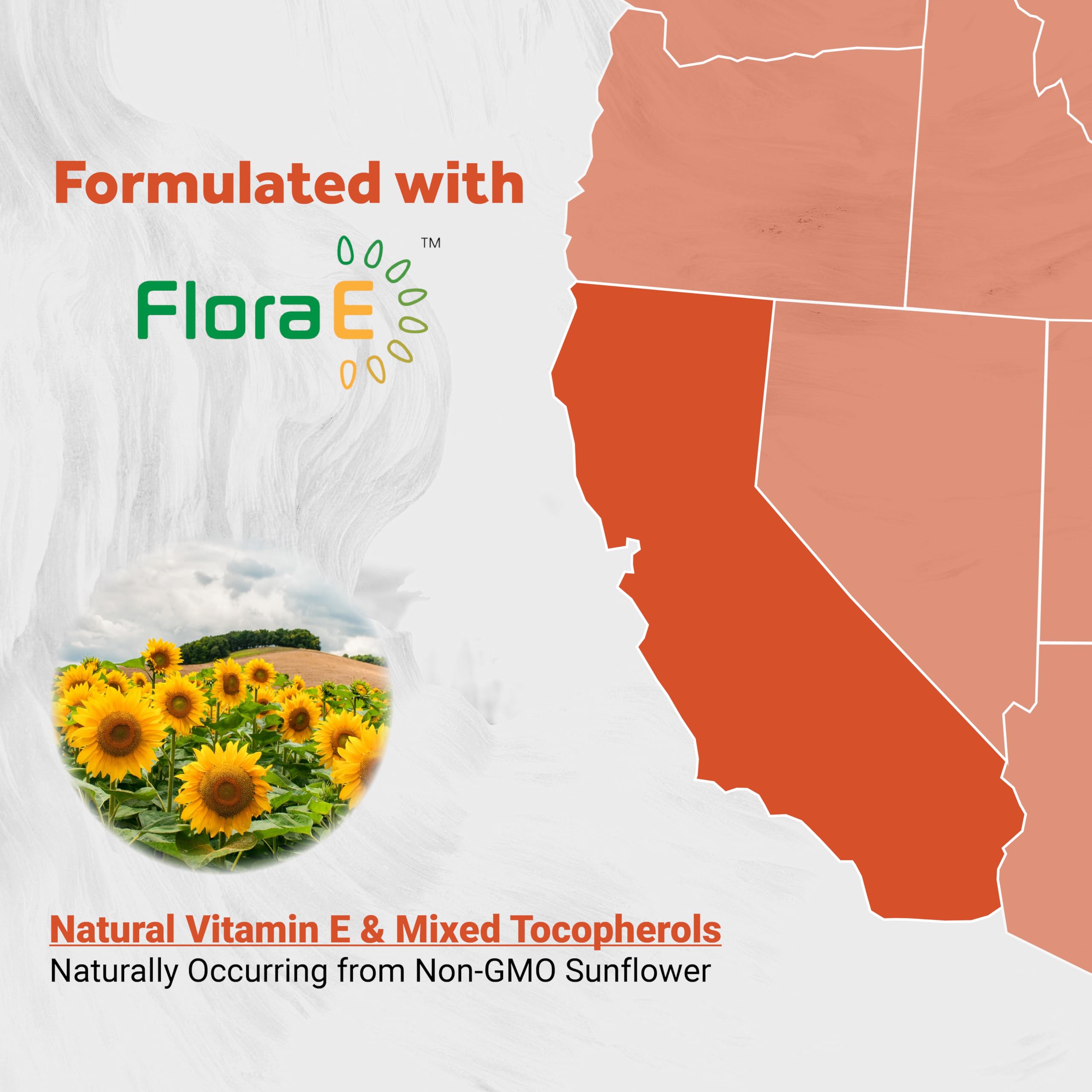 Naturalis Vitamin E mixed tocopherols bottle graphic emphasizing natural sunflower origin.