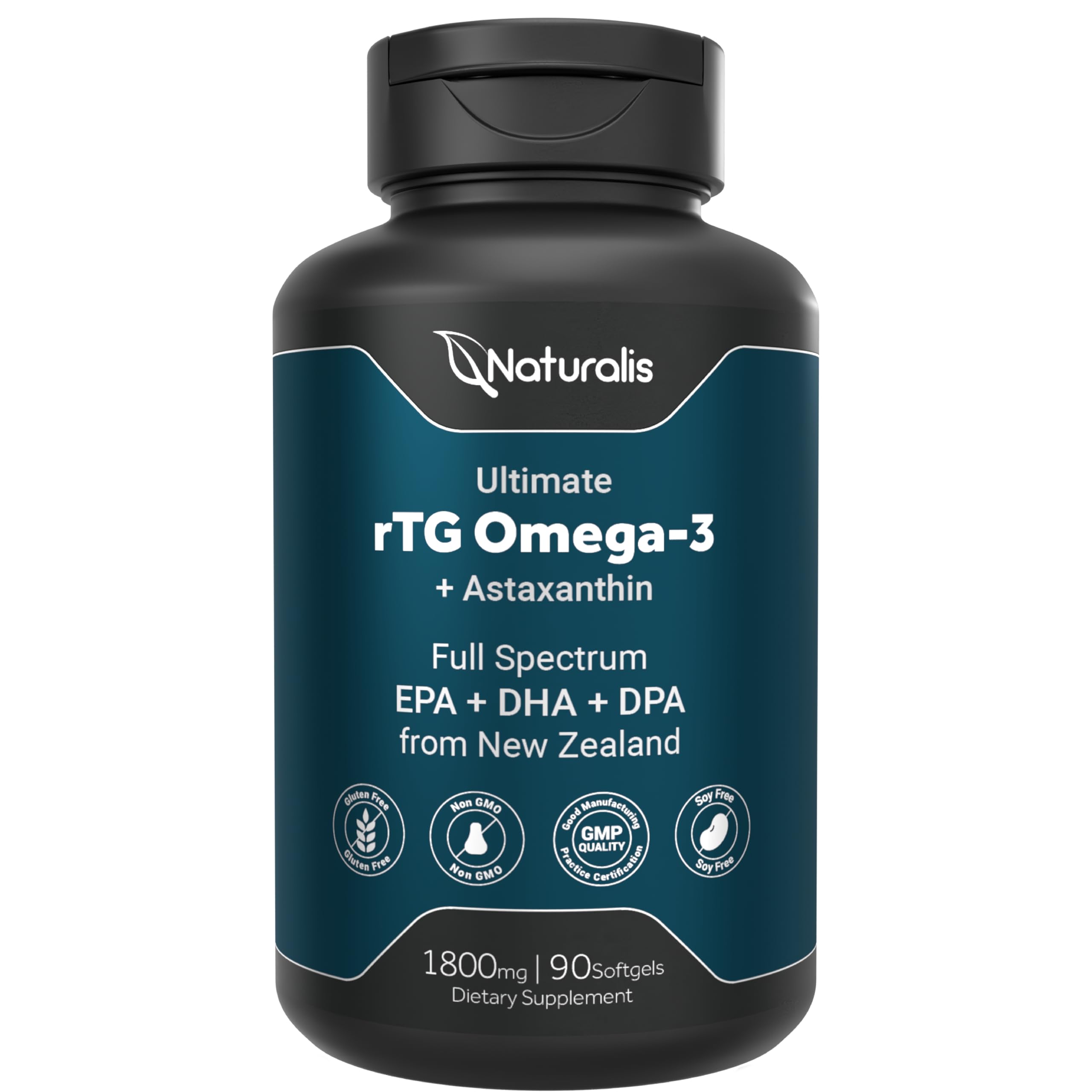 Naturalis Ultimate rTG Omega-3 bottle showing full-spectrum EPA, DHA, and DPA for daily wellness.
