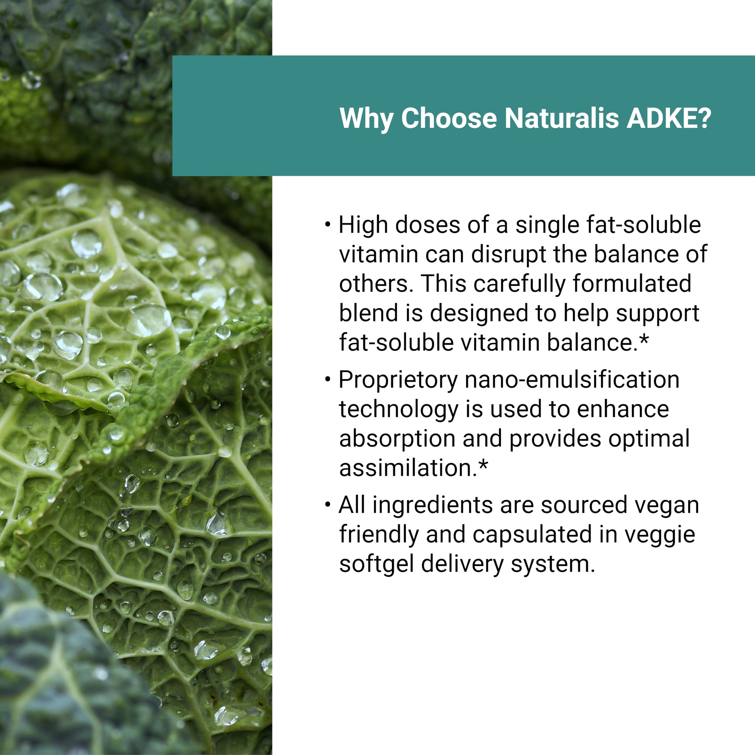 Naturalis ADKE ingredients panel confirms carrageenan-free vegan ingredients.