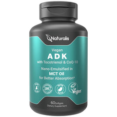 Naturalis vegan ADKE softgel bottle for daily immune-support nutrition.