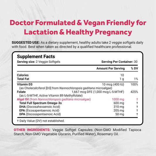 Naturalis Vegan Prenatal softgels close-up showing algae-based DHA EPA DPA