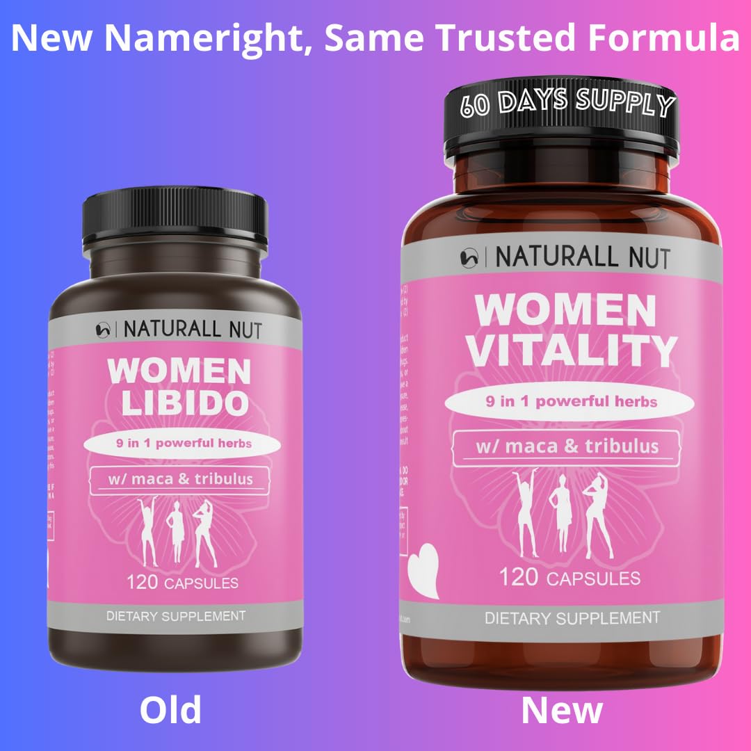 Naturall Nut Women Vitality capsules close-up, highlighting vegan plant-based formula.