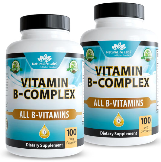 NaturaLife Labs Vitamin B-Complex bottle front highlights complete B vitamins for daily vitality