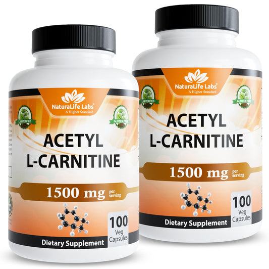 NaturaLife Labs Acetyl L-Carnitine capsules close-up for daily activity support.