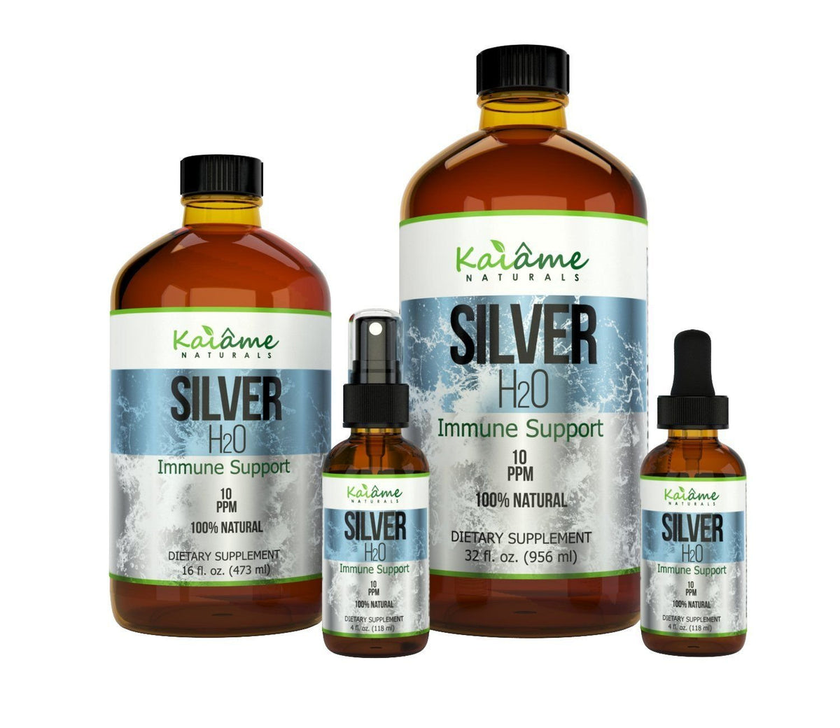 Kaiame Naturals colloidal silver bottle in glass for safe daily use.