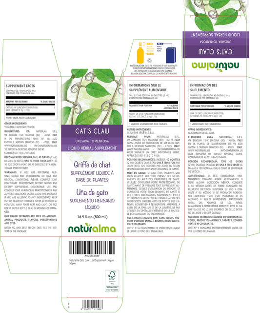 Naturalma Cat's Claw bark tincture drops ready for precise dosing.