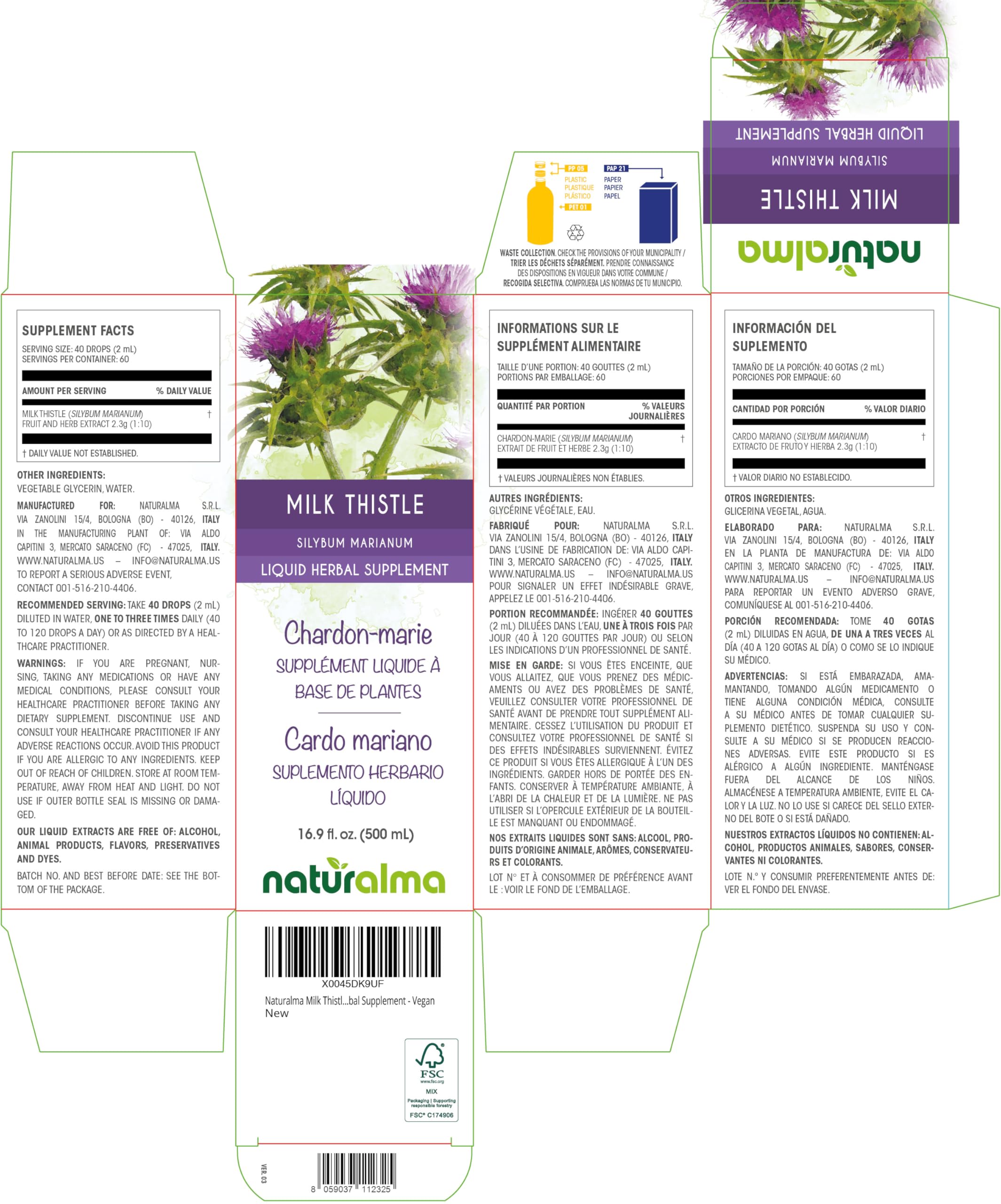 Naturalma Milk Thistle tincture pour bottle shows easy dosing.