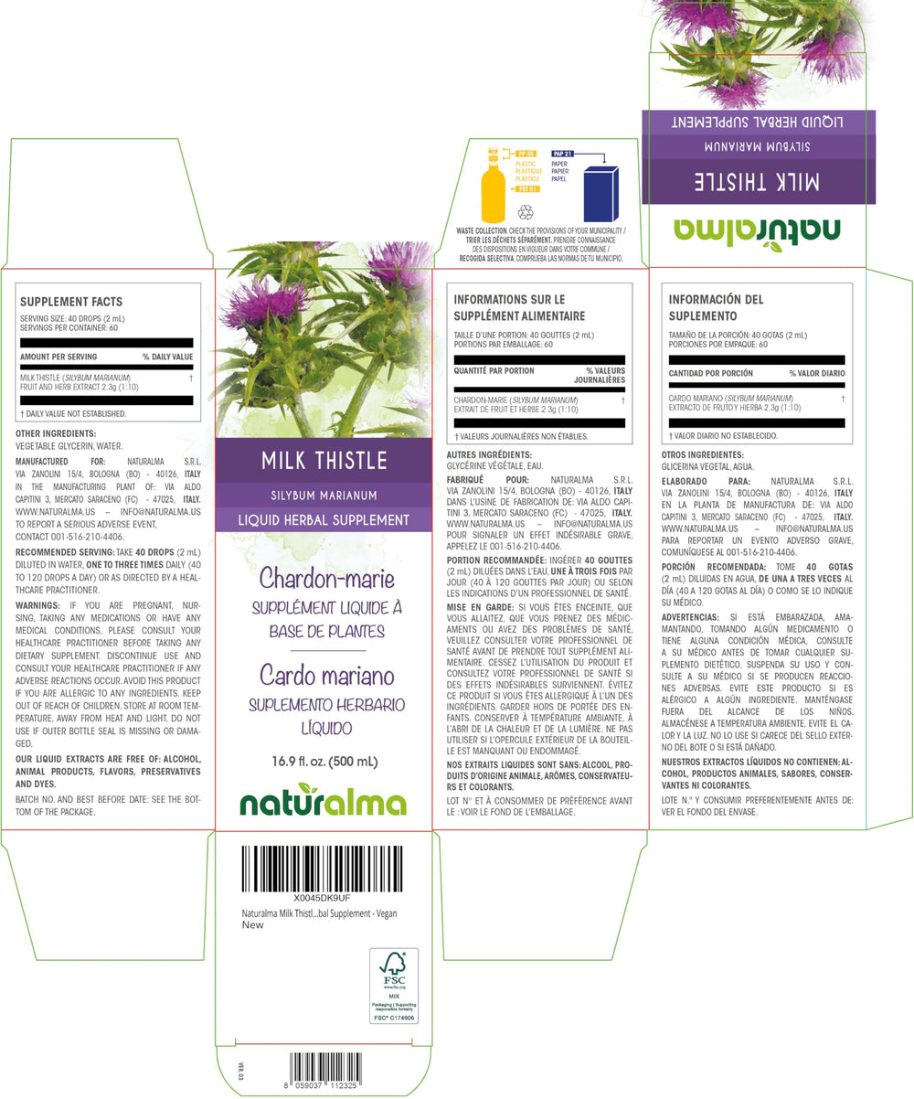 Naturalma Milk Thistle tincture pour bottle shows easy dosing.