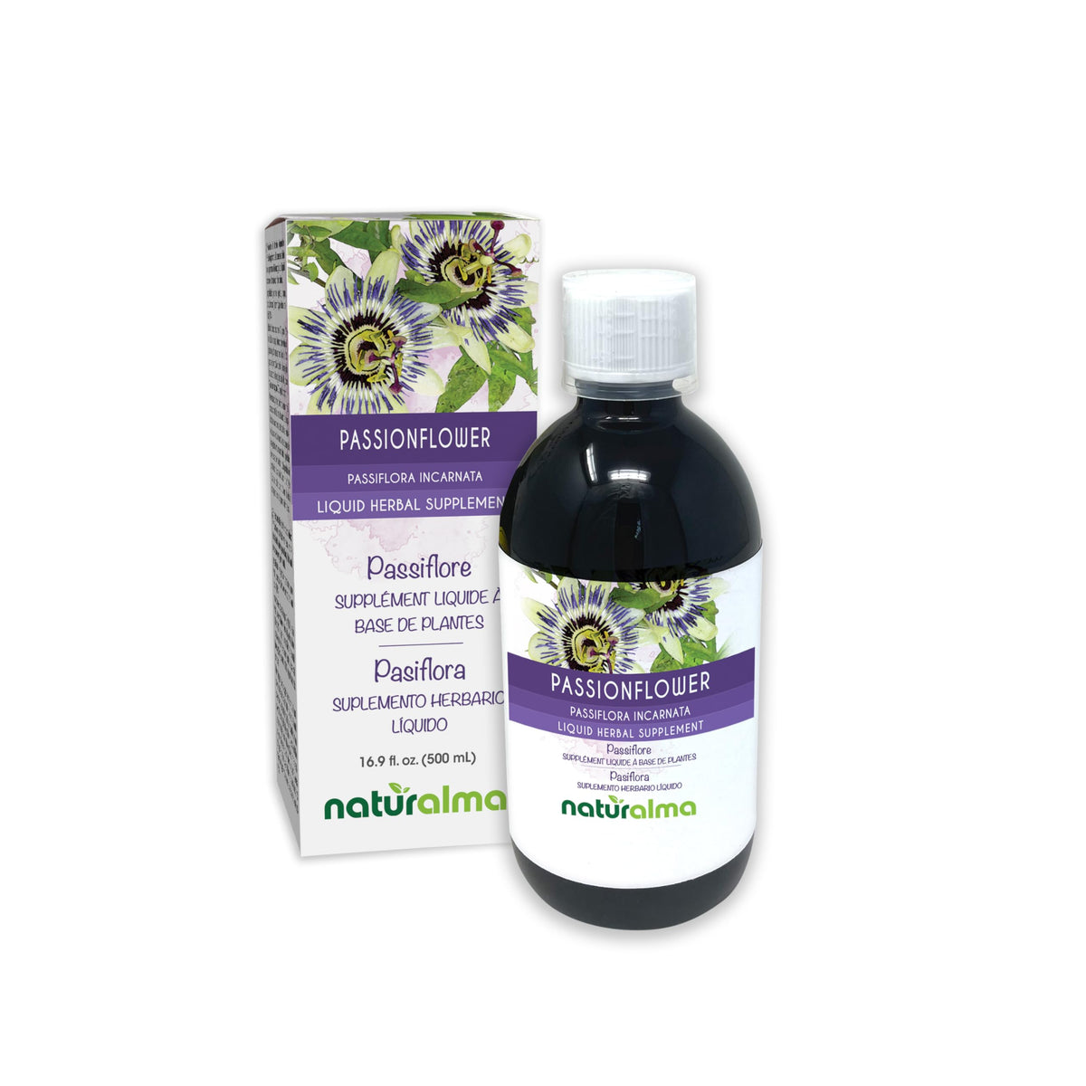 Naturalma Passionflower tincture bottle showing 1:10 extract for natural support.