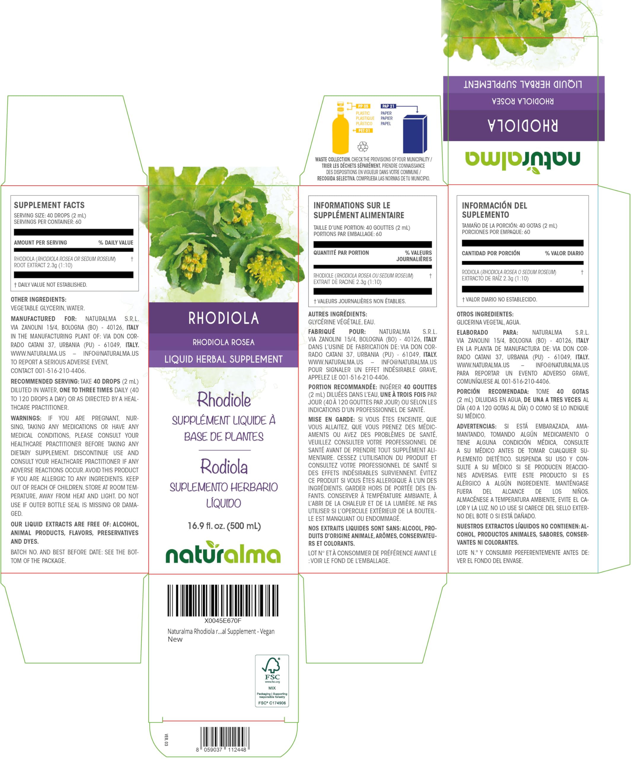 Naturalma Rhodiola rosea root liquid extract dropper usage close-up for easy dosing.