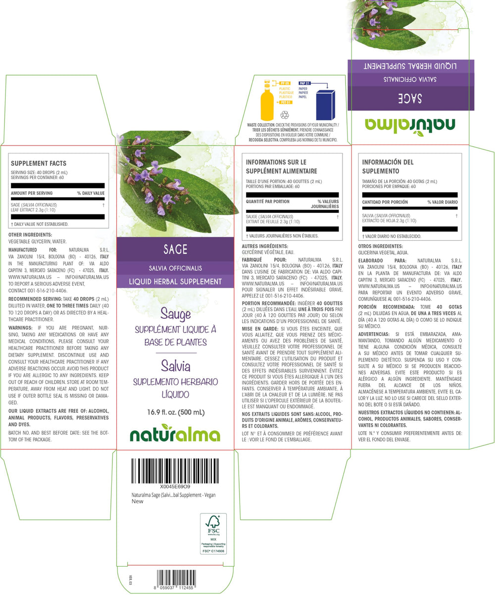 Naturalma sage tincture drops ready to add to drinks for easy dosing.