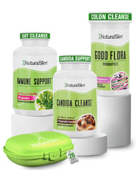 NaturalSlim Candida Cleanse Kit box showing the 3-in-1 system for gut balance.