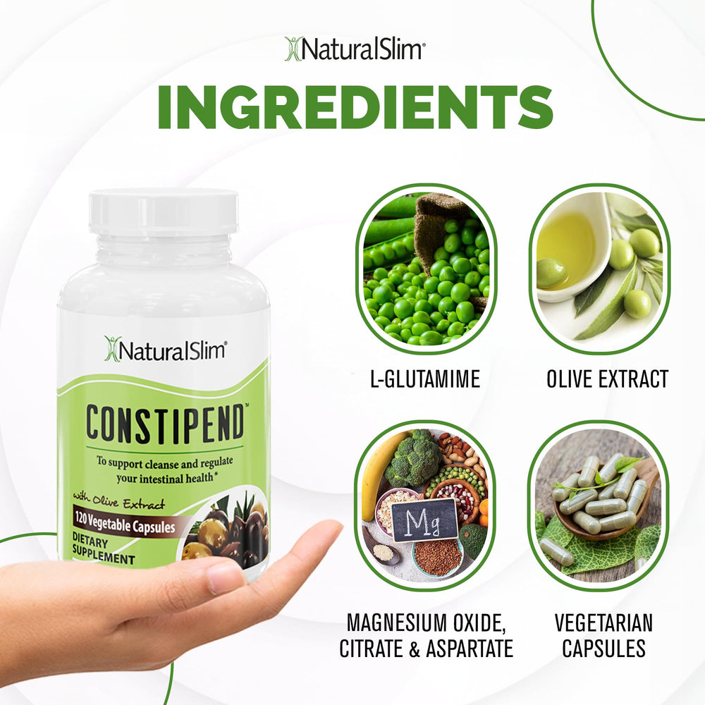 Olive extract icon beside Naturalslim Constipend packaging.