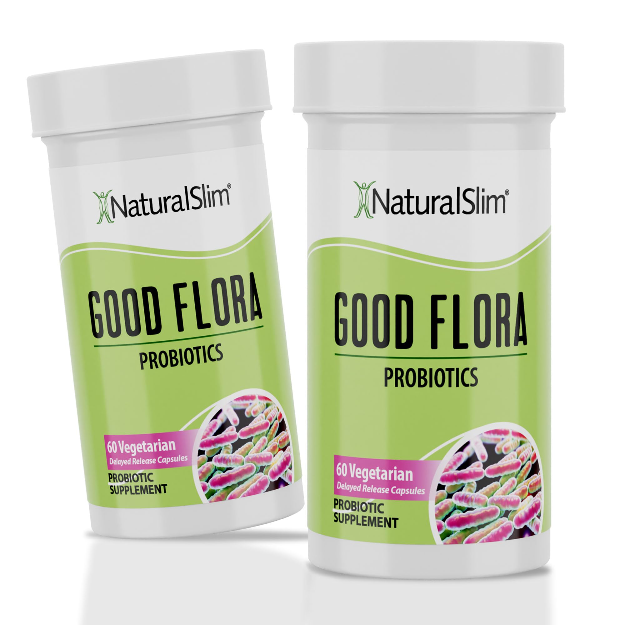 NaturalSlim Good Flora bottle front showing 60 vegetarian capsules for gut support