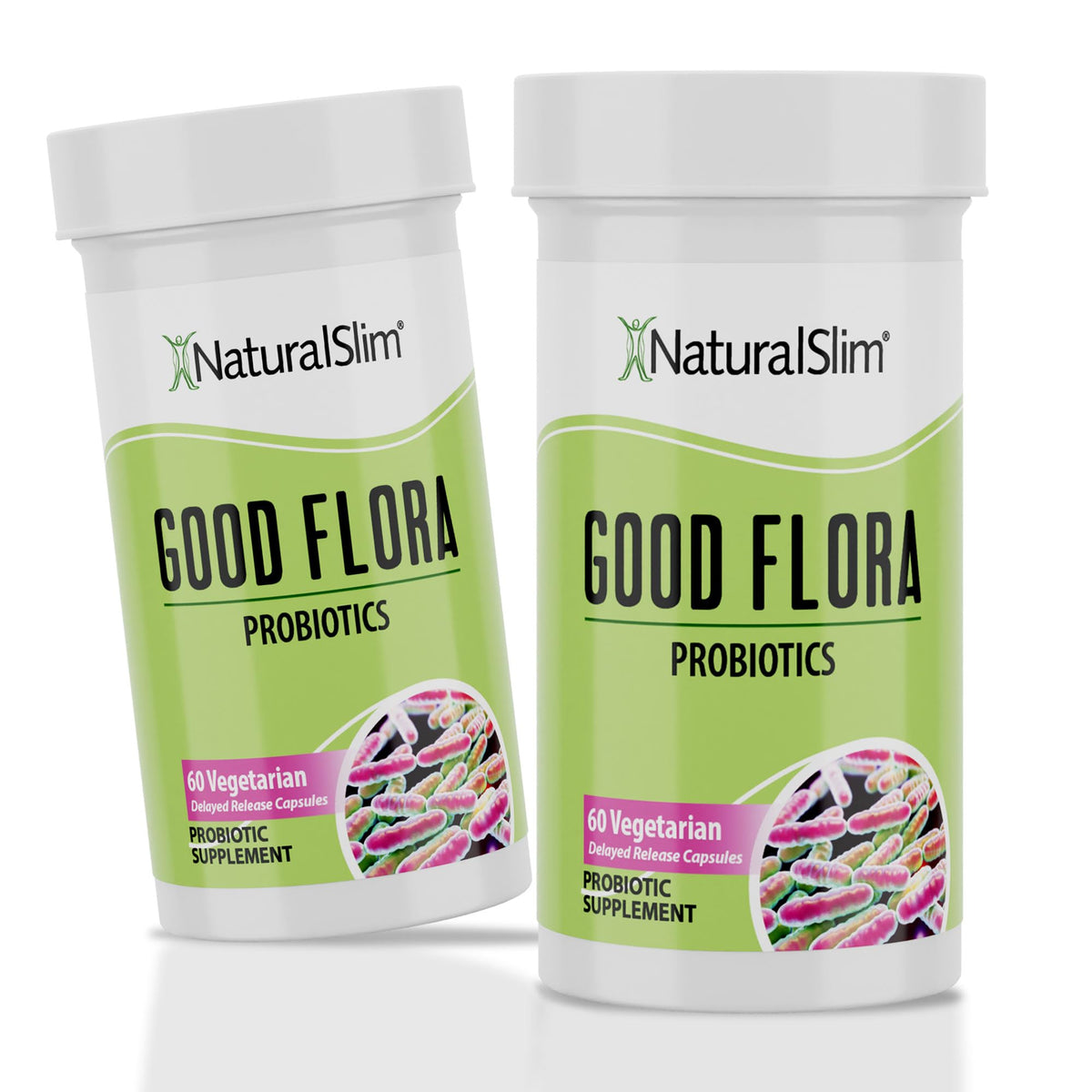 NaturalSlim Good Flora bottle front showing 60 vegetarian capsules for gut support