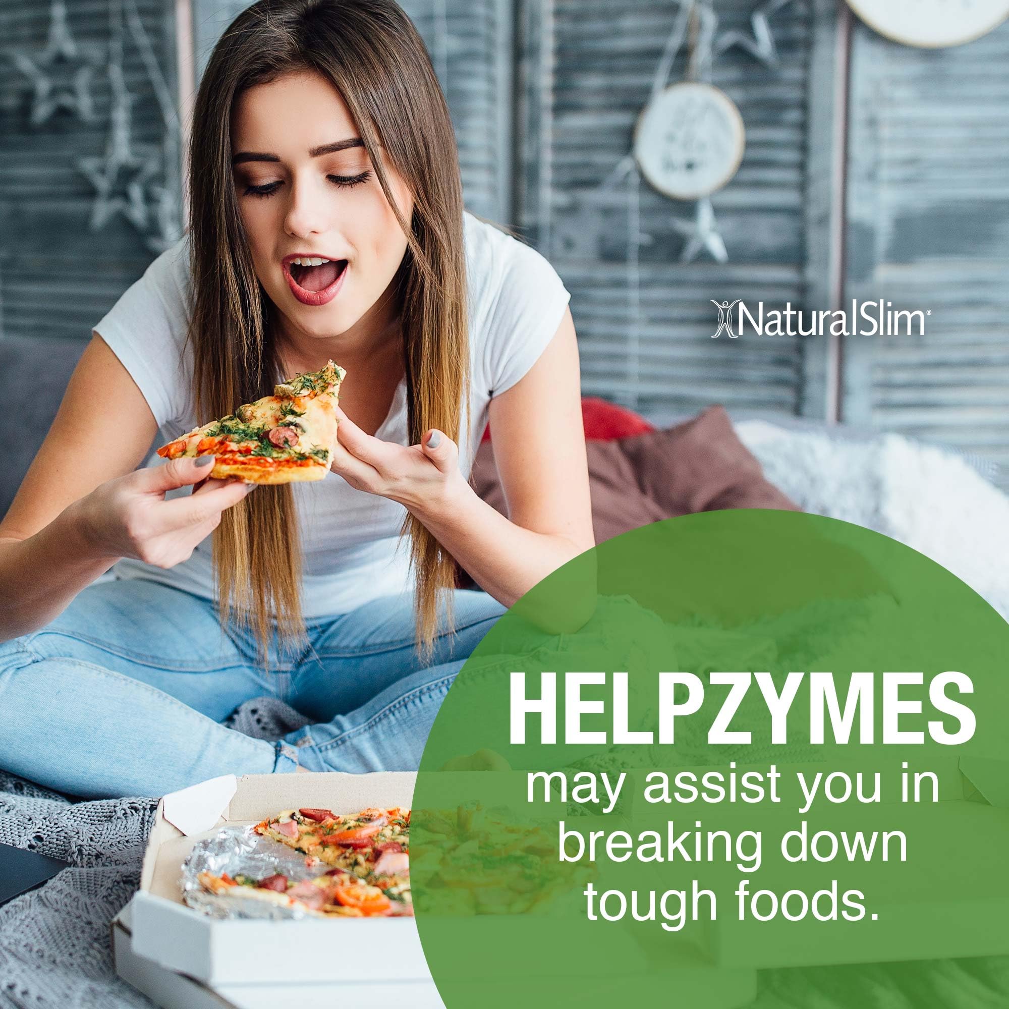 Naturalslim Helpzymes ingredient panel highlights pancreatin and HCL for absorption