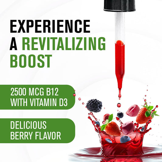 NaturalSlim Liquid B12 dropper dispensing 1 ml for precise, quick sublingual uptake.
