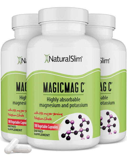 NaturalSlim MagicMag C capsule bottle promoting relaxed muscles and calm evenings