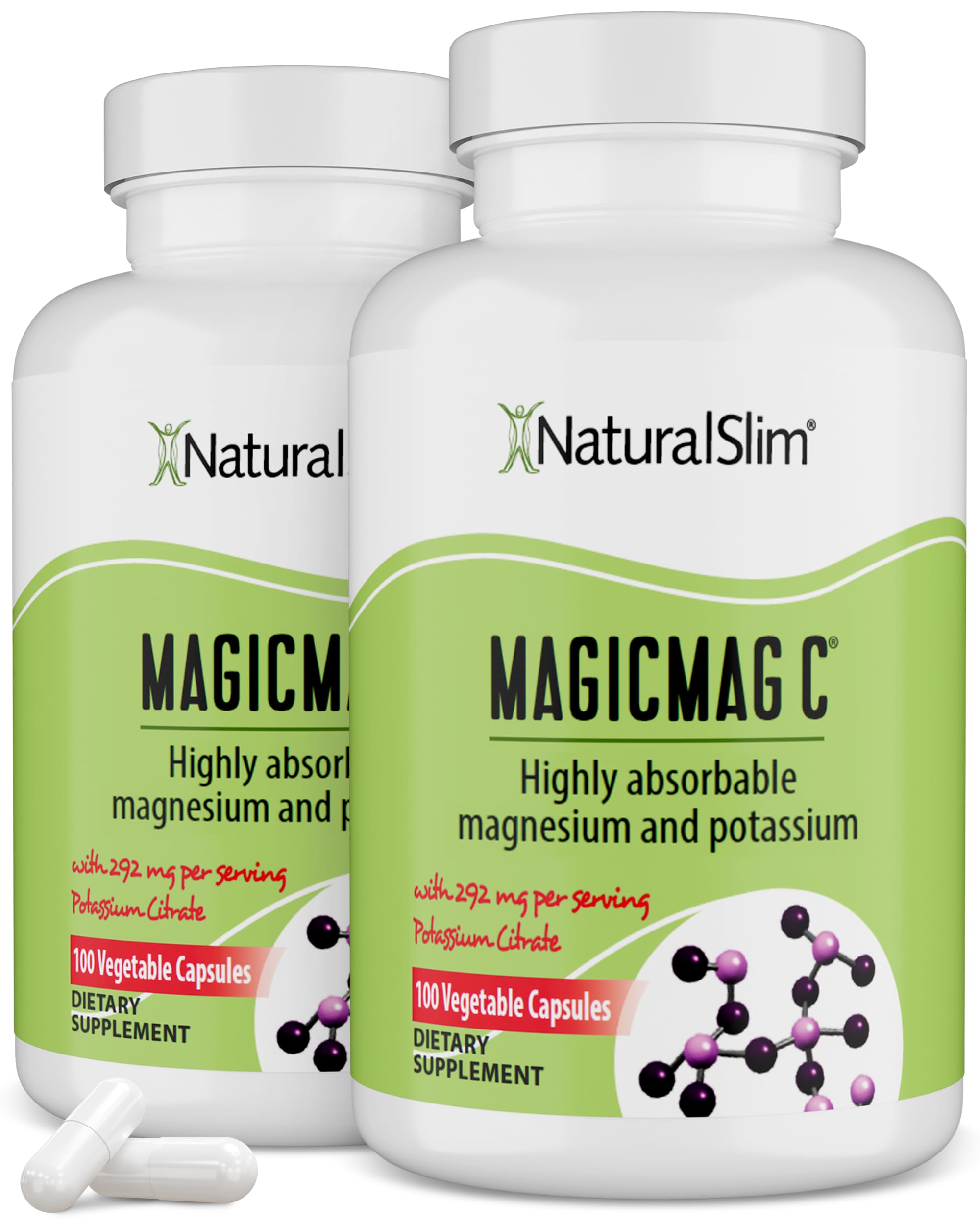 NaturalSlim MagicMag C capsules closeup, highlighting magnesium for muscle relaxation and sleep support.