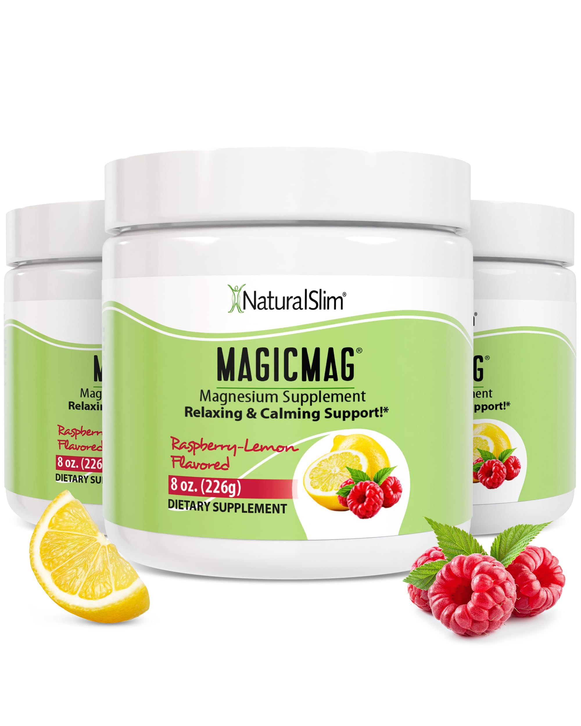 NaturalSlim MagicMag Raspberry Lemon powder bottle ready to mix for daily wellness.