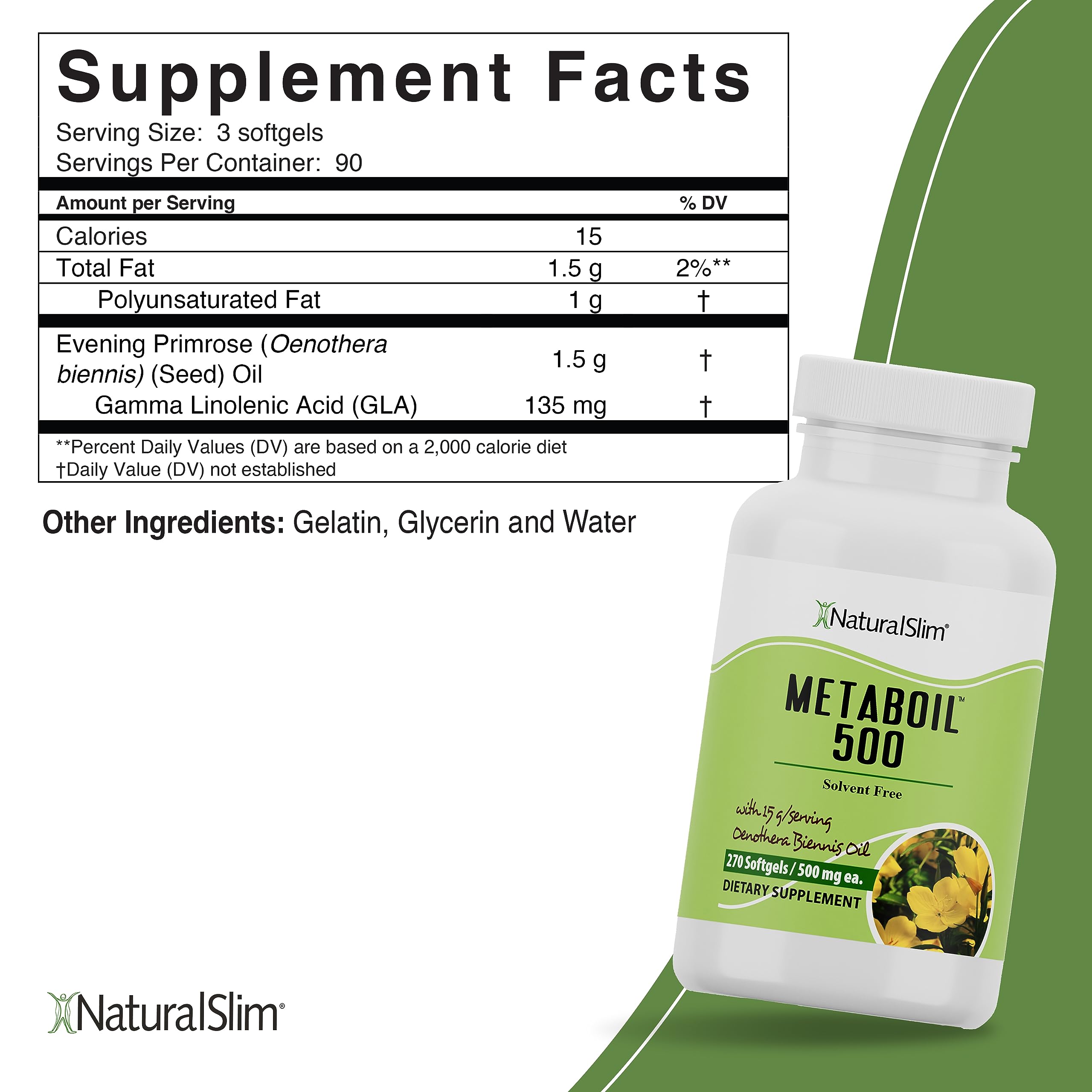 NaturalSlim Metaboil 500 softgels sideview for convenient daily use