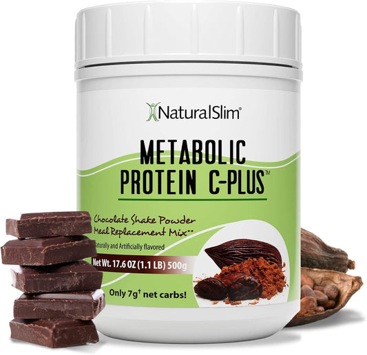 NaturalSlim Metabolic Protein C-Plus chocolate tub for convenient daily protein support.