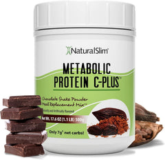 NaturalSlim Metabolic Protein C-Plus chocolate tub for convenient daily protein support.