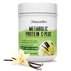 Naturalslim Metabolic Protein C-Plus vanilla bottle for convenient high-protein energy on the go.