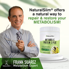 Naturalslim Metabolic Protein C-Plus vanilla fitness setup suggests post-workout recovery option.