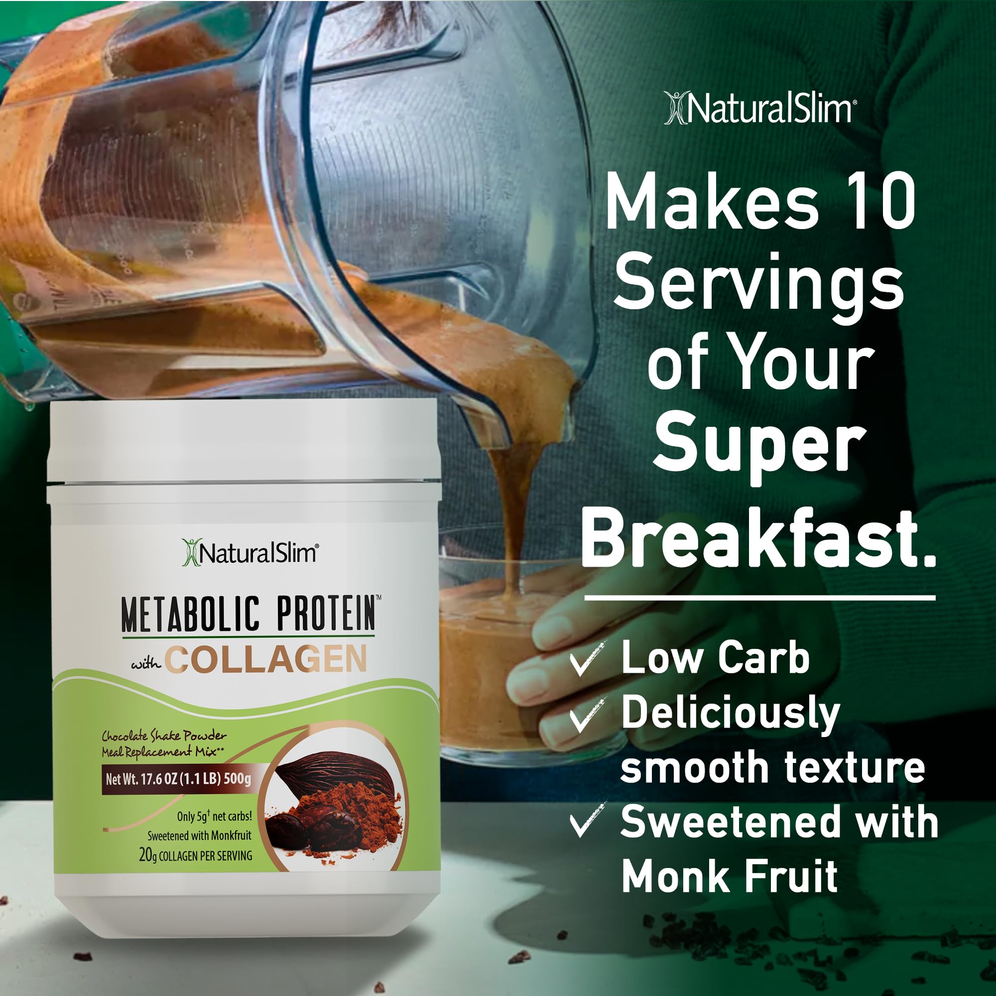 NaturalSlim Metabolic Protein chocolate shake in glass for quick satisfaction.