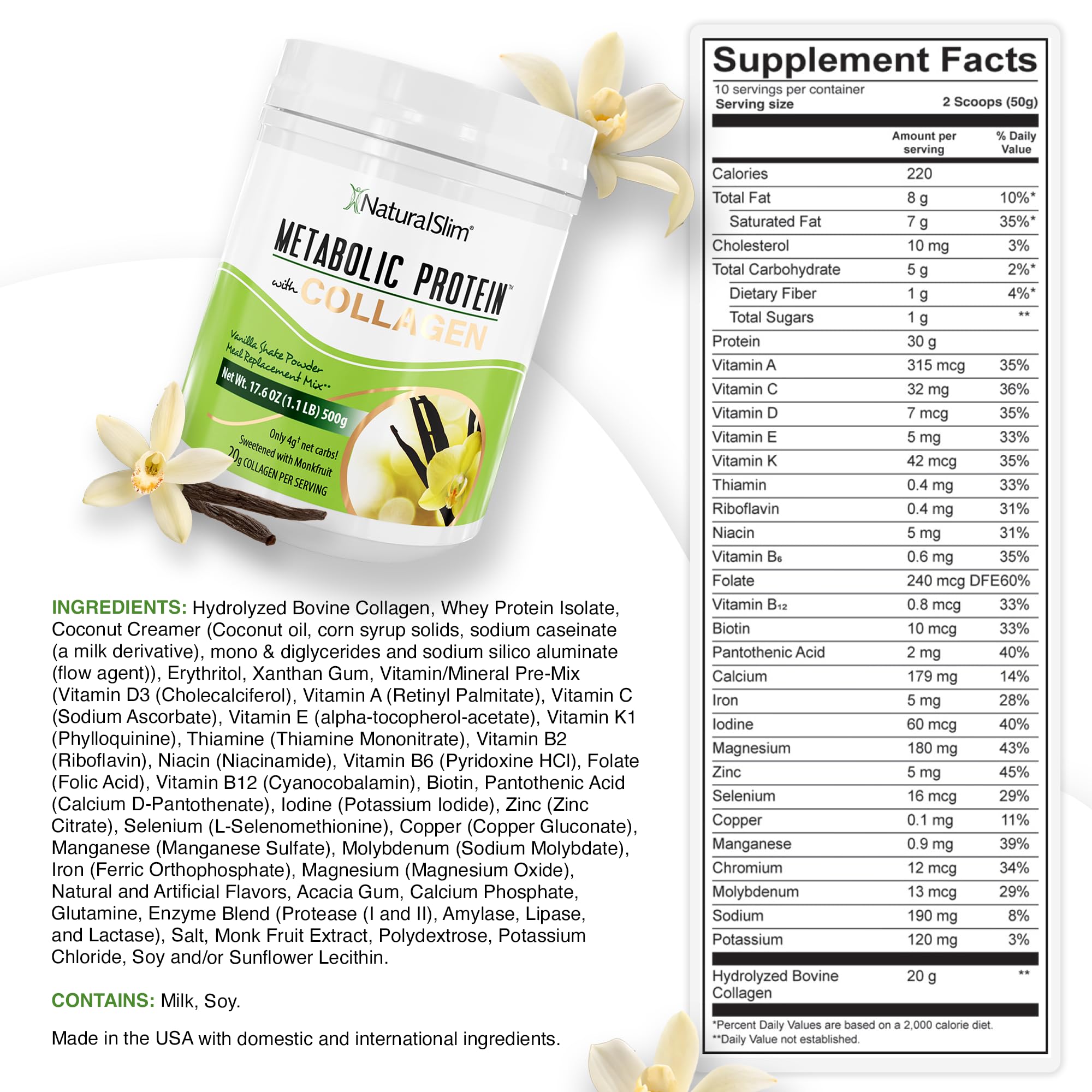 NaturalSlim vanilla protein shake in glass offers quick, low-carb nutrition