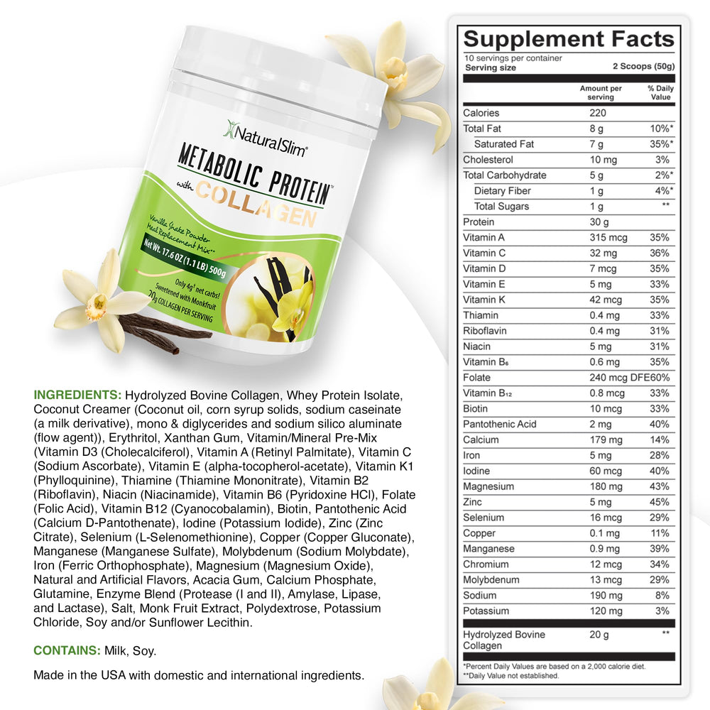 NaturalSlim vanilla protein shake in glass offers quick, low-carb nutrition