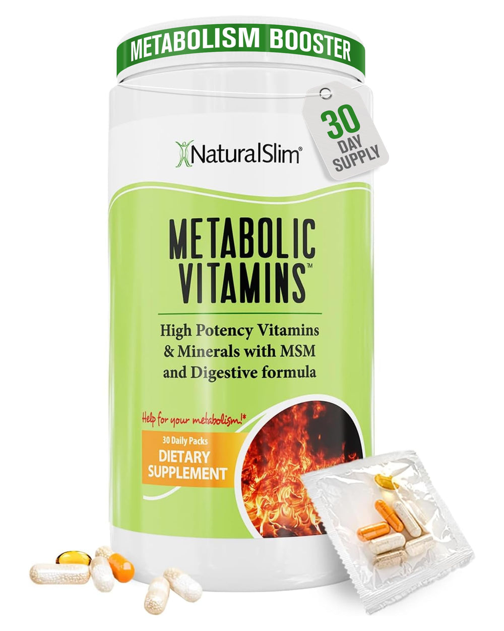 NaturalSlim Metabolic Vitamins bottle front showing product label for energy support