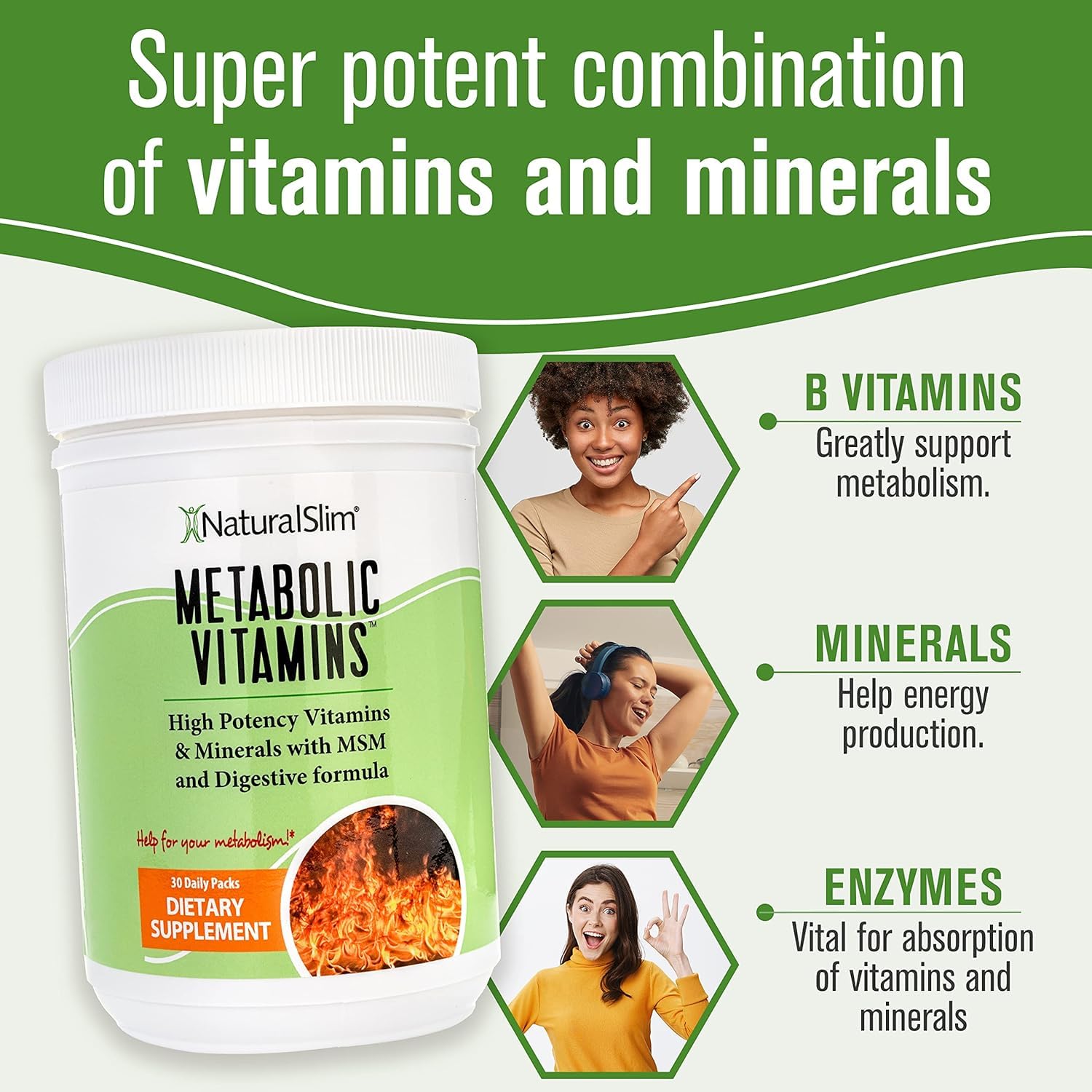 NaturalSlim Metabolic Vitamins digestive enzymes aid nutrient absorption during meals.