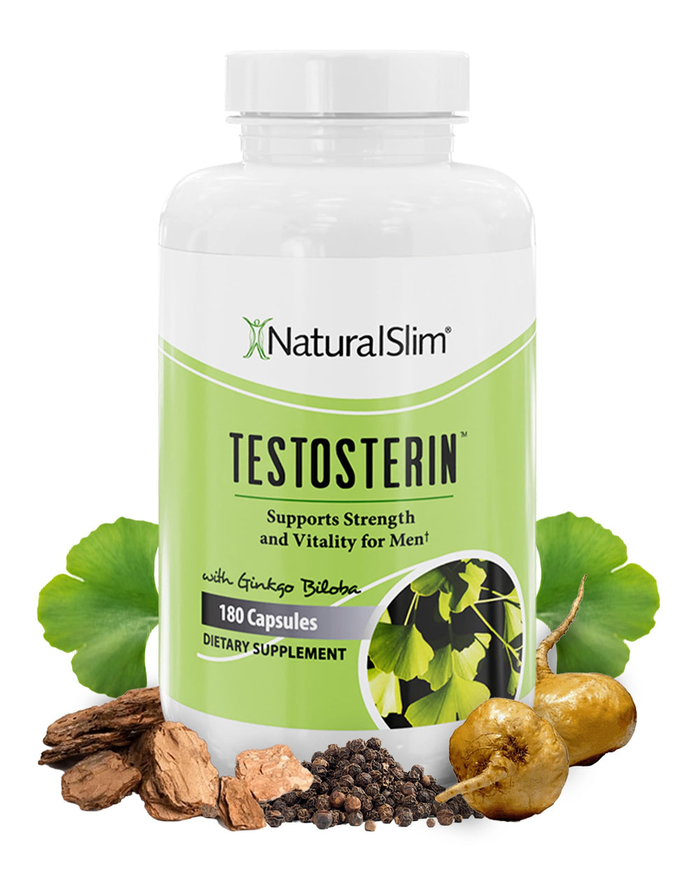 NaturalSlim testosterone booster bottle for daily energy support.