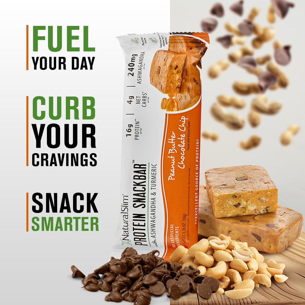 NaturalSlim chocolate chip cookie dough bar satisfies cravings with protein.