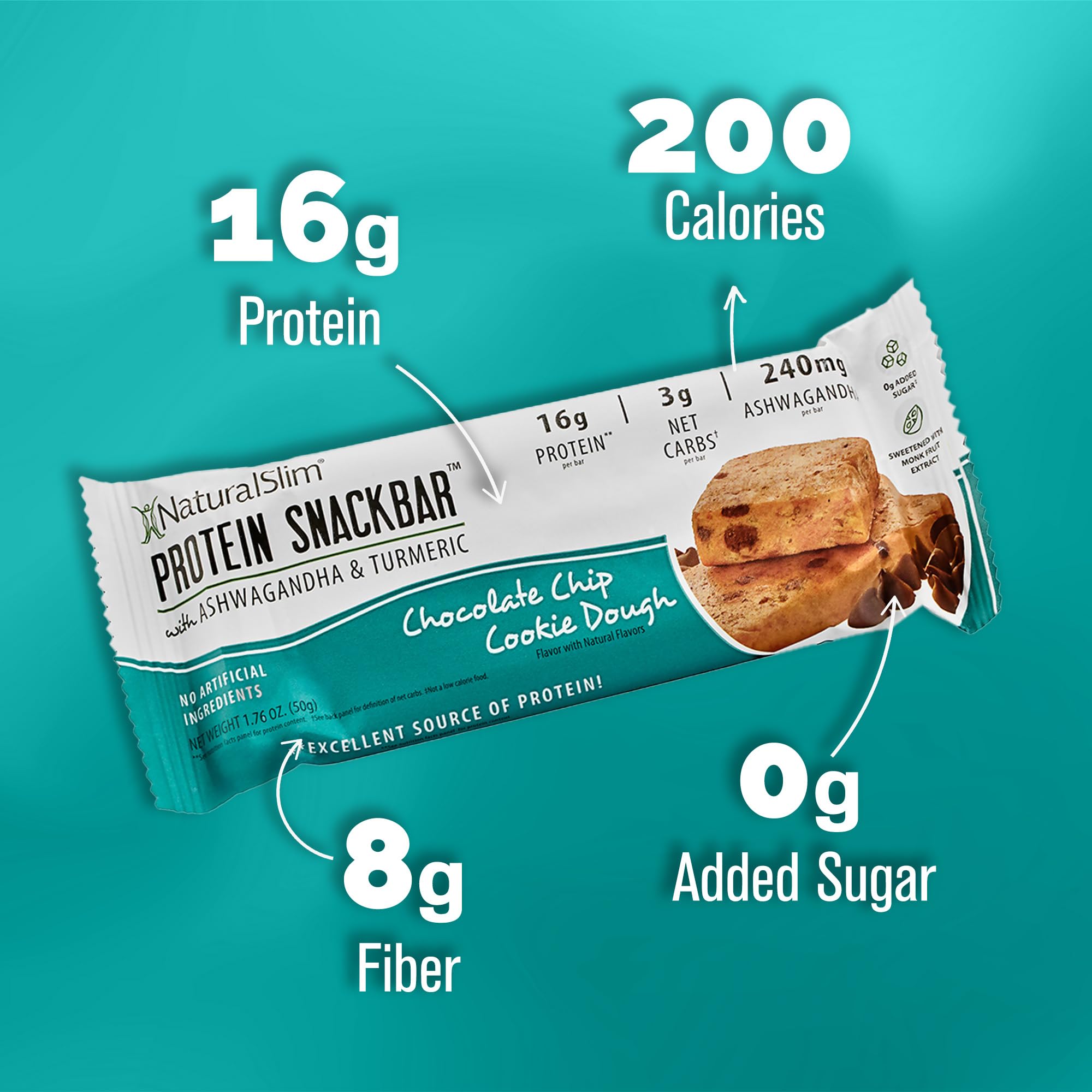 NaturalSlim peanut butter chocolate chip close-up with rich flavor and 16g protein