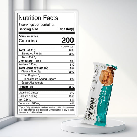 NaturalSlim whey protein close-up showing texture and chocolate chips