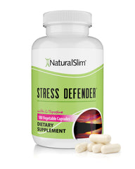 NaturalSlim Stress Defender bottle with capsules for daily calm and focus