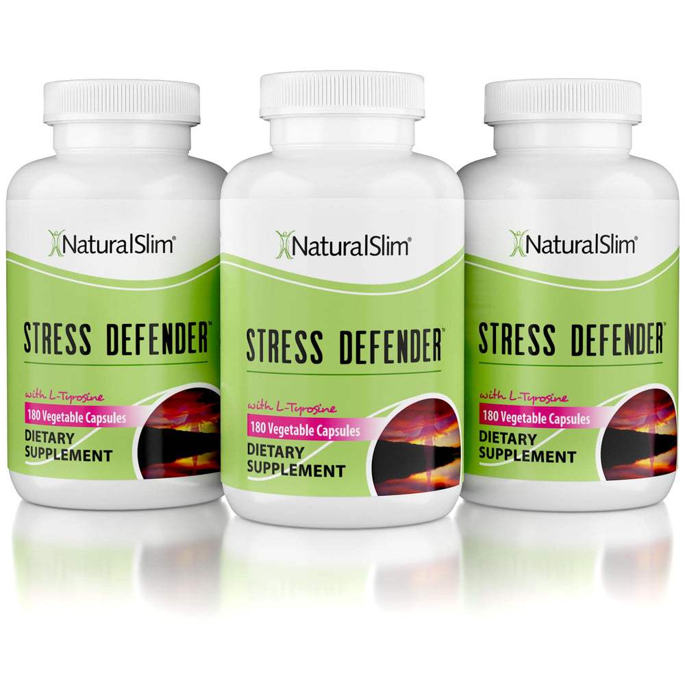 NaturalSlim Stress Defender bottle front promotes a calmer mood and daily balance.