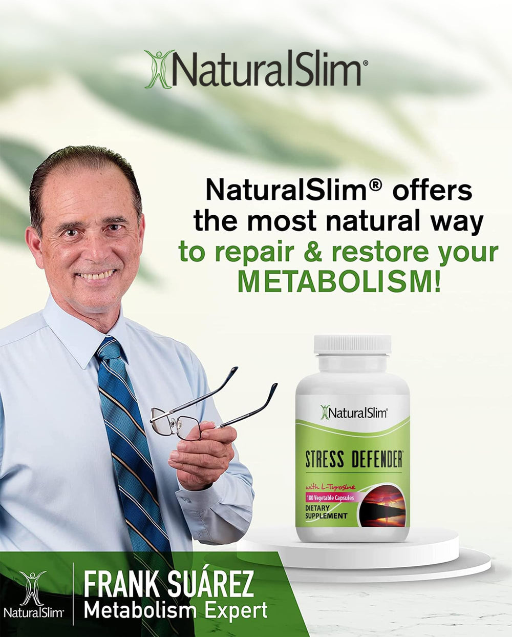 NaturalSlim Stress Defender night-use scene suggests restful evenings and cravings management.