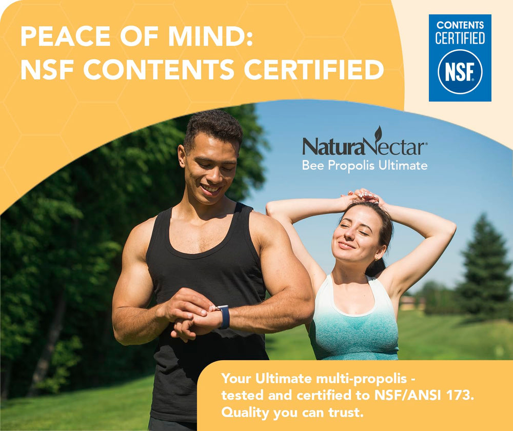 Gluten-free certification visible on NaturaNectar Propolis Capsules packaging.