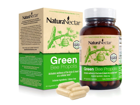 NaturaNectar Green Bee Propolis bottle showing premium propolis packaging for natural support