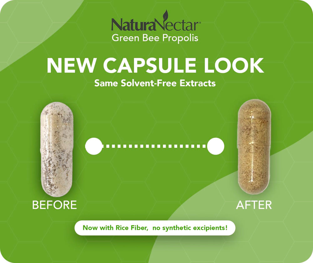 NaturaNectar Green Bee Propolis capsules close-up highlighting capsule texture and quality
