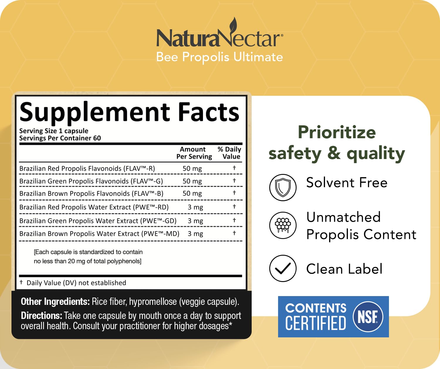 Green Extraction label on NaturaNectar propolis illustrates purity process.