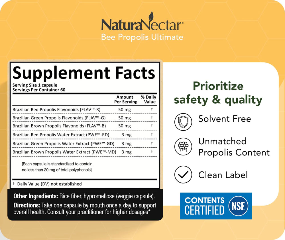 Green Extraction label on NaturaNectar propolis illustrates purity process.
